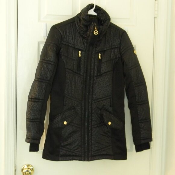 Micheal Kors Long Black Puffer Style Jacket Coat EUC - Picture 1 of 7
